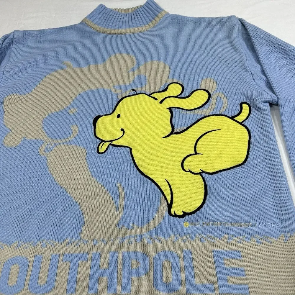 Vintage SouthPole Sweater Mens XL Booby Dog Graphic Hip Hop Knit Pullover Blue